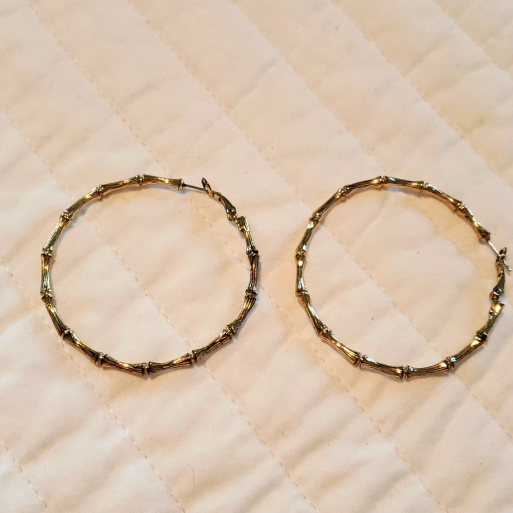 Bamboo Gold Hoops - Picture 1 of 3